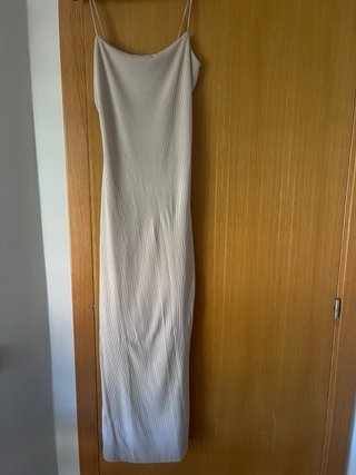 Vestido largo tirantes beige