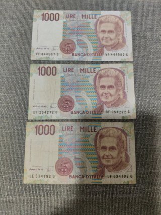 Lote 3 Billetes Liras Italianas 1000