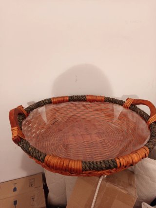 Cesta Mimbre Marrón Asa Navideña