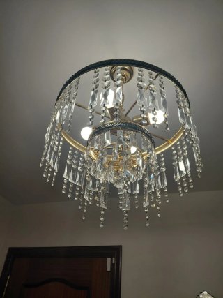 2 Lámparas de Cristal y Metal Doradas 45 y 27 cms.