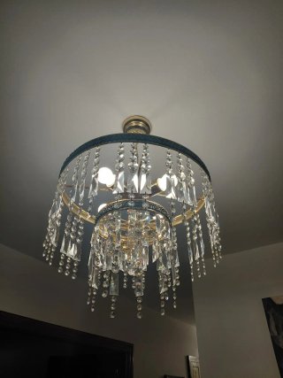 2 Lámparas de Cristal y Metal Doradas 45 y 27 cms.