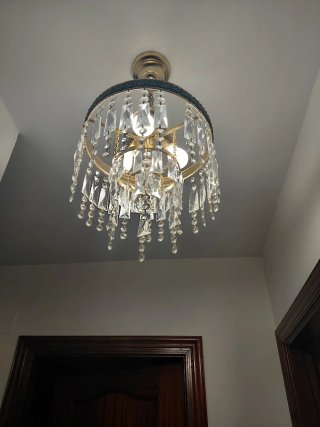 2 Lámparas de Cristal y Metal Doradas 45 y 27 cms.