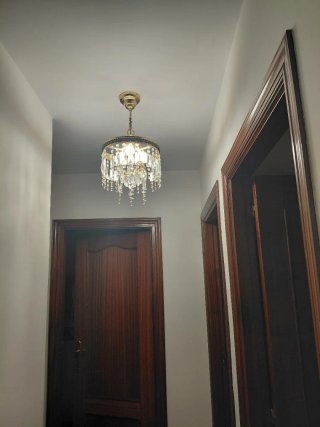 2 Lámparas de Cristal y Metal Doradas 45 y 27 cms.