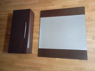 Mueble y espejo de baño madera y cristal