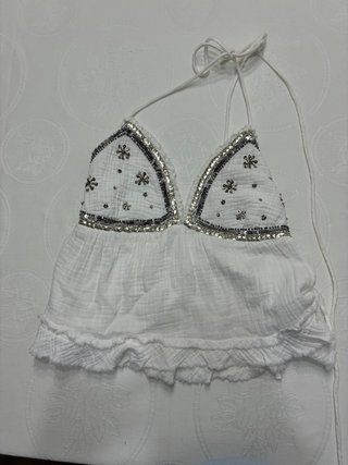 Top mujer plateado y blanco