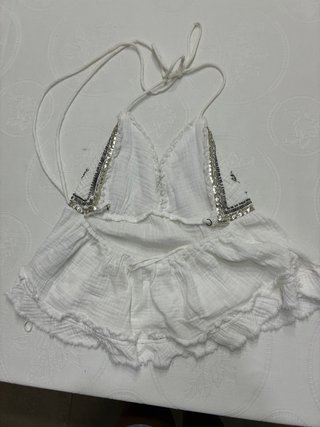 Top mujer plateado y blanco