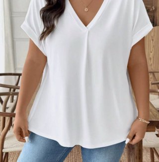 Camiseta Blanca Plisada Shein Curve 1XL Elegante