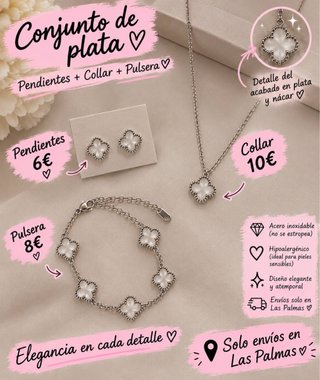 Conjunto Plata: Pendientes, Collar y Pulsera