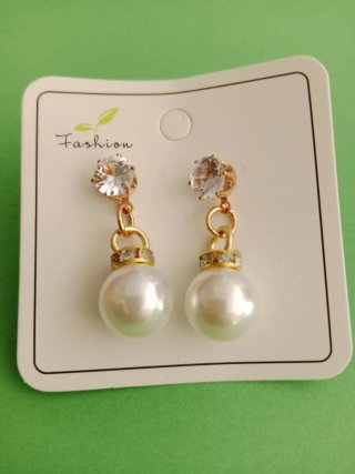 Pendientes perla y circonita dorados