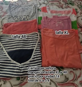 Lote 6 Camisetas Manga Corta Talla XL y 48
