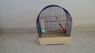 Jaula para pájaros azul y beige