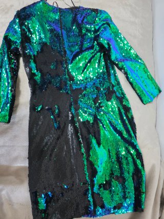 Vestido lentejuelas Zara fiesta verde-azul y negro