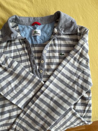 Polo Lacoste Rayas Gris Blanco Talla M
