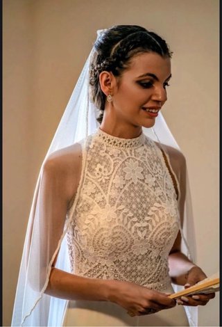 Vestido de Novia Encaje Beige/Blanco Talla Única