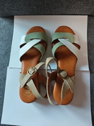 Sandalias mujer multicolor (verde, blanco y beige)