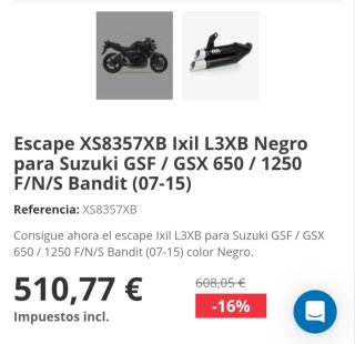 Tubo Escape Ixil Homologado Suzuki GSF/GSX.