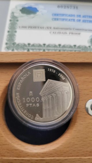 Moneda 1000 Pesetas Plata 1998 XX Aniversario Cons