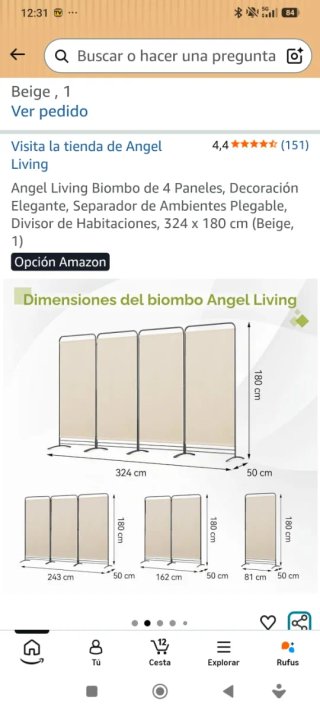 Biombo 4 Paneles Beige