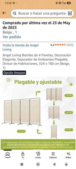 Biombo 4 Paneles Beige