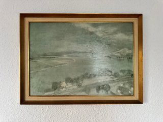 Cuadro paisaje marco madera dorado