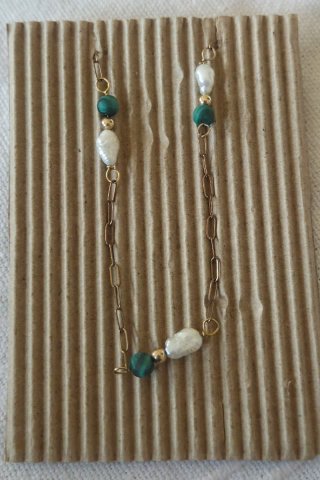 Gargantilla Gold Filled con jade,perlas cultivadas