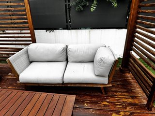 Conjunto Sofás Exterior Gris y Madera