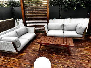 Conjunto Sofás Exterior Gris y Madera