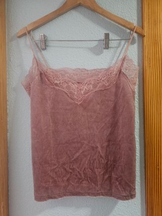Camiseta lencera terciopelo rosa Talla L