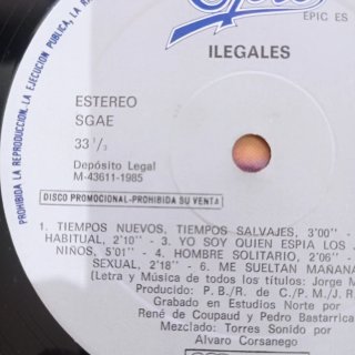 Ilegales LP Vinilo 1985 Promocional.
