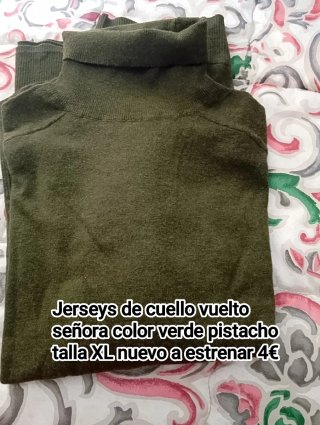 Jersey cuello vuelto señora verde XL