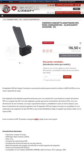 Adaptador HPA Creeper Concepts M4 Glock/AAP01