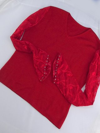 Maglione Donna M Rosso Lana Merinos Manica Lunga