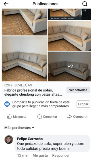 Sofá Cheslong con rincón y patas altas