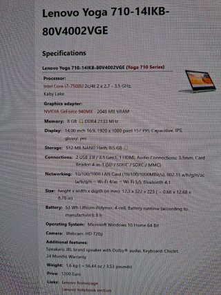 Lenovo Yoga 710-14IKB Pantalla Táctil