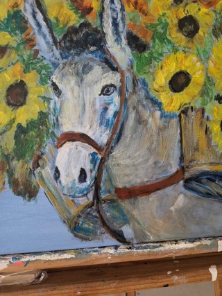 Lienzo Impresionista Burro y Girasoles
