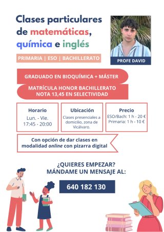 Clases particulares matemáticas, química, inglés.