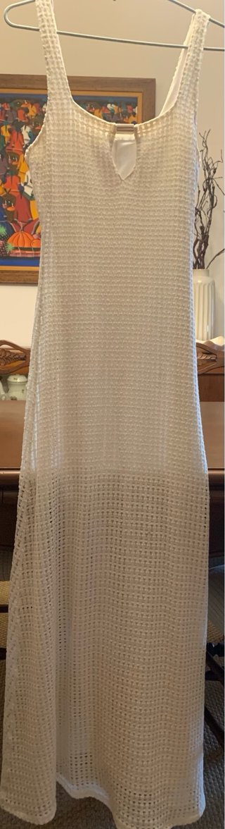 Vestido beige punto calado forrado talla XS