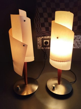 Pareja Lámparas Sobremesa Madera Metal Papel