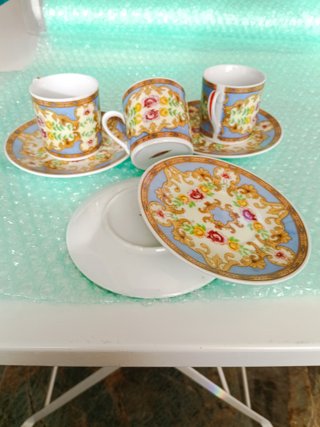 Set 3 Tazzine Caffè Piattino Porcellana Vintage