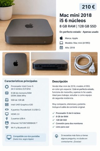 Mac mini 2018 i5 6 núcleos 8GB RAM 128GB SSD