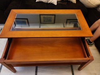 Mesa centro madera cristal elevable