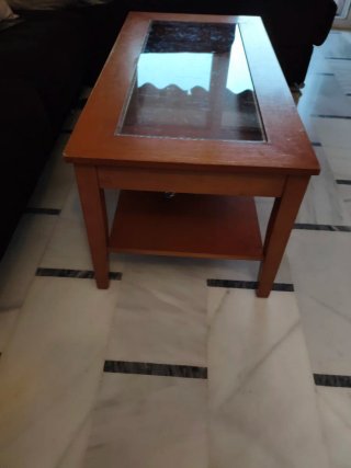 Mesa centro madera cristal elevable