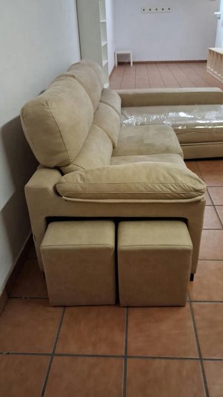 Sofá 3 plazas + chaise longue beige