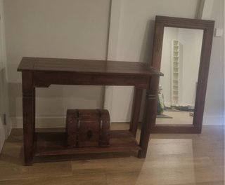 Set di mobili per ingresso in legno, specchio e baule