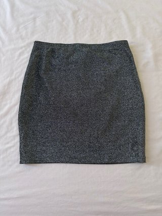 Falda ajustada de purpurina / brillo plata y negro