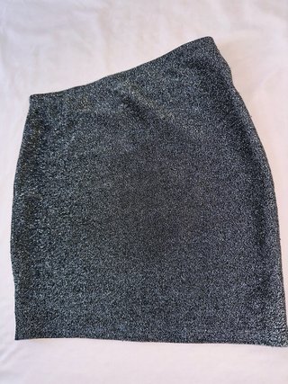 Falda ajustada de purpurina / brillo plata y negro