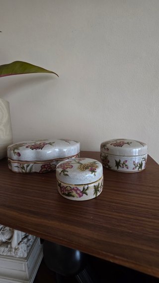 Set 3 cajitas vintage cerámica floral