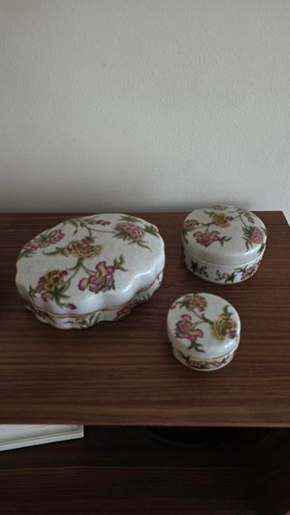 Set 3 cajitas vintage cerámica floral