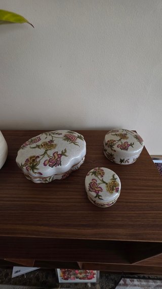 Set 3 cajitas vintage cerámica floral