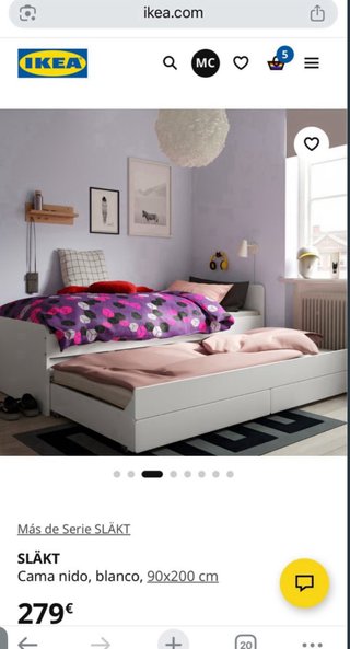 Cama SLAKT  IKEA con 2cajones+1 colchon